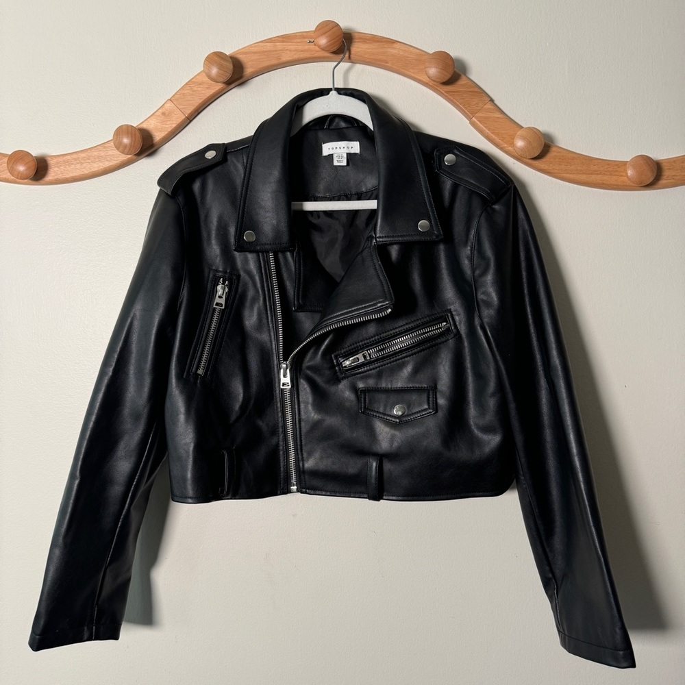 Topshop Cropped Vegan Leather Biker Jacket